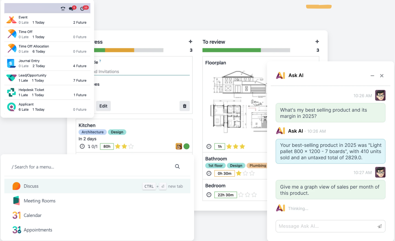 Ask AI inside Odoo — answering sales and product questions with data and charts, right inside the workspace